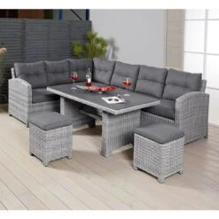 LC Garden Bilbao Dininglounge Geflecht Inkl. Kissen, Tisch Grau -Garten Leben 1093271 5