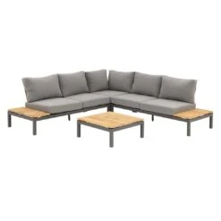 Siena Garden Alvida Ecklounge 4-teilig Aluminium/Polster/Teak Anthrazit Matt/Grau