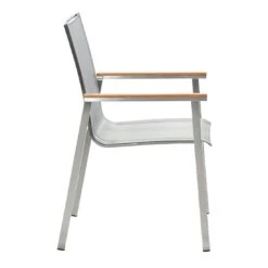 Musterring Brüssel Stapelsessel Edelstahl/Textilene Mit Teakarmlehnen Silbergrau -Garten Leben 1232861 3