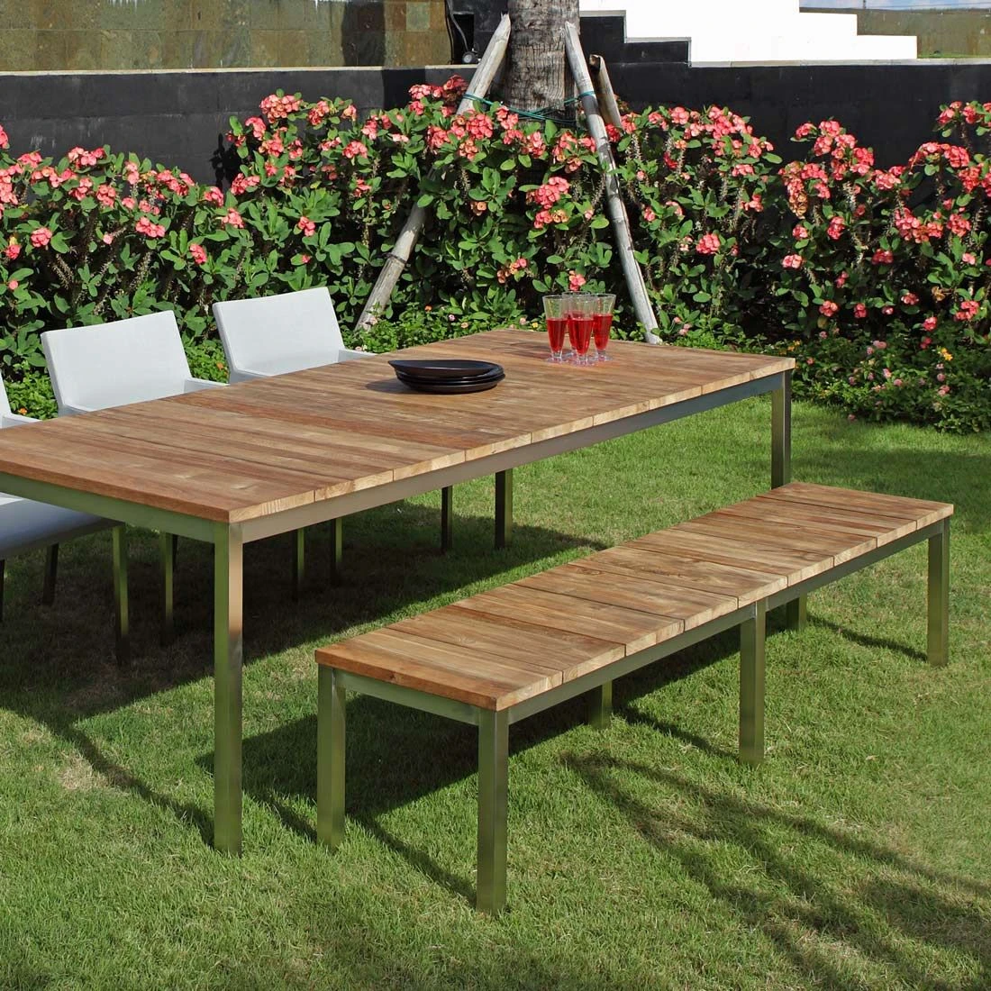 Zebra Naxos Gartenbank Edelstahl/Teak Teak Recycelt 4 Zebra Naxos Gartenbank Edelstahl/Teak Teak Recycelt – Bild 2