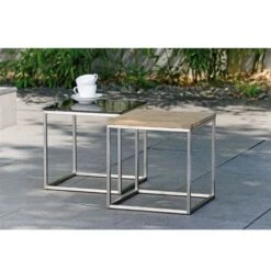 Stern Savona Beistelltisch 45x45cm Edelstahl/Teak Natur -Garten Leben 804015 2