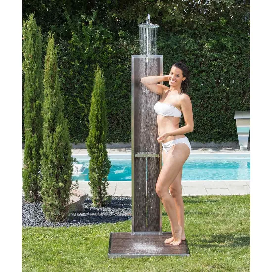 Ideal Bahama Gartendusche Kaltwasser Edelstahl/Kunstholz Silber/Braun 4 Ideal Bahama Gartendusche Kaltwasser Edelstahl/Kunstholz Silber/Braun – Bild 2