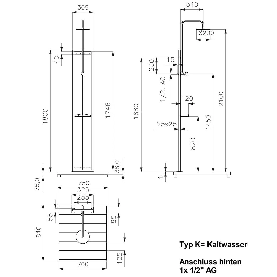 Ideal Bahama Gartendusche Kaltwasser Edelstahl/Kunstholz Silber/Braun 6 Ideal Bahama Gartendusche Kaltwasser Edelstahl/Kunstholz Silber/Braun – Bild 4