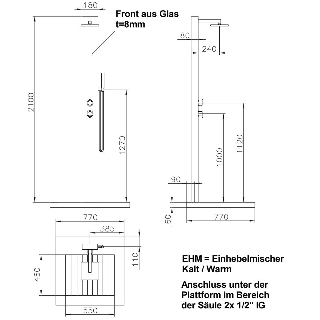 Ideal Tobago Gartendusche Warmwasser Edelstahl/WPC/Glas 7 Ideal Tobago Gartendusche Warmwasser Edelstahl/WPC/Glas – Bild 5