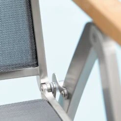 Stern Cardiff Klappsessel Edelstahl/Textilene/Teak-Armlehnen Silber/Silbergrau -Garten Leben 839094 3