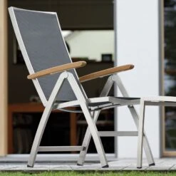 Stern Cardiff Klappsessel Edelstahl/Textilene/Teak-Armlehnen Silber/Silbergrau -Garten Leben 839094 4