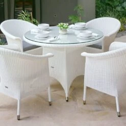 Zebra Hastings Gartentisch Ø110 Cm Geflecht /Glas Schneeweiß -Garten Leben 903389 3