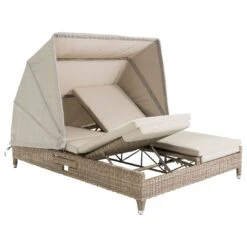 Domus Ventures Cleveland Lecce Doppelliege Halbrundgeflecht/Olefin White-Pepper/Warm-Grey -Garten Leben 910913 3