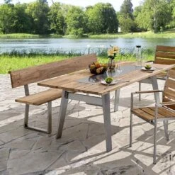 Niehoff Nova Gartenbank 160cm Profilkufe Edelstahl/Teak-Gebürstet -Garten Leben 919977 2