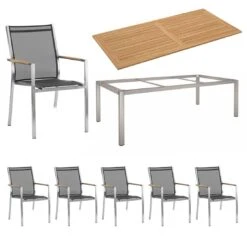 Zebra One Sitzgruppe Stapel 7-teilig Tisch 200cm Dunkelgrau