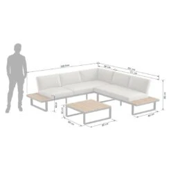 OUTLIV. Albufeira Ecklounge 3-teilig Aluminium/Akazie/Polster Schwarz/Teaklook/Royal Stone Grey -Garten Leben 931813 3