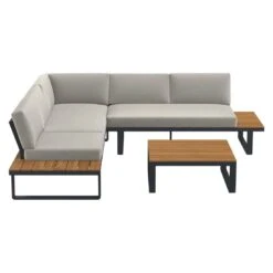 OUTLIV. Albufeira Ecklounge 3-teilig Aluminium/Akazie/Polster Schwarz/Teaklook/Royal Stone Grey -Garten Leben 931813 5