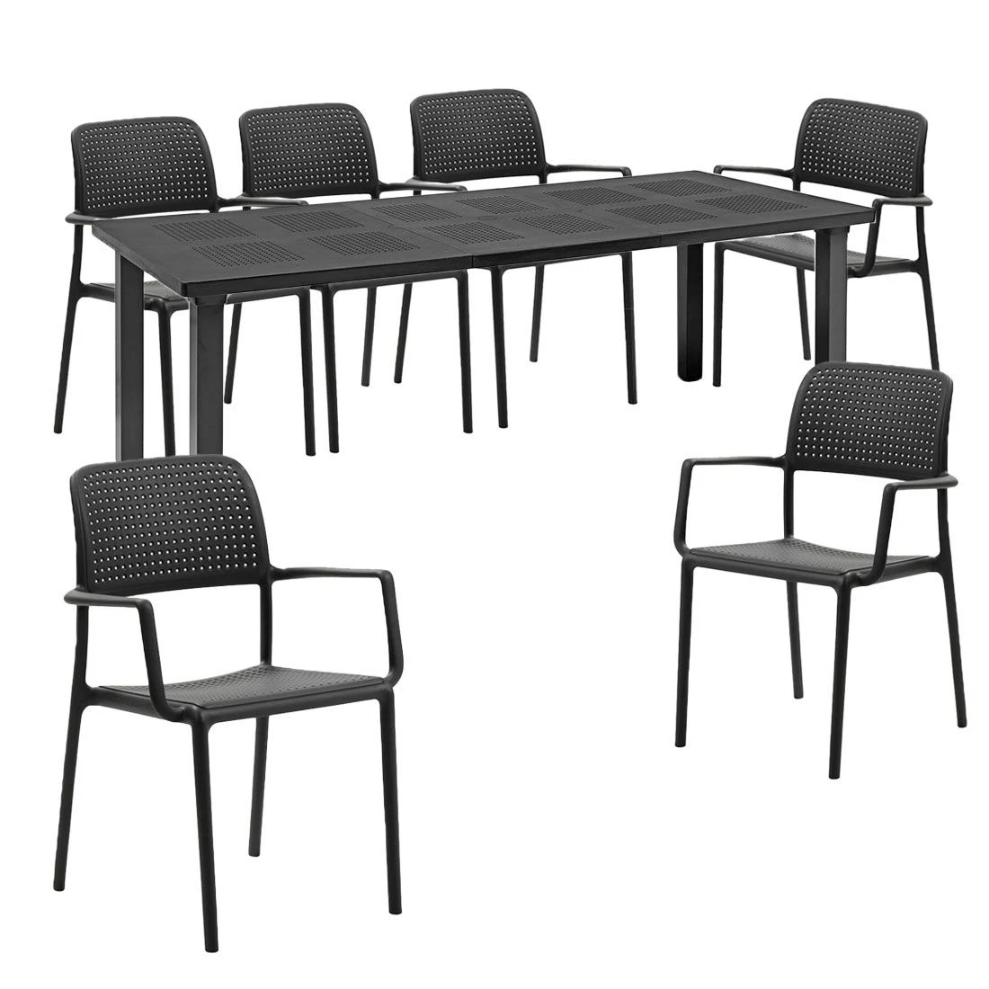 Nardi Bora Gartenmöbelset 7-tlg. Kunststoff Anthrazit 4 Nardi Bora Gartenmöbelset 7-tlg. Kunststoff Anthrazit – Bild 2