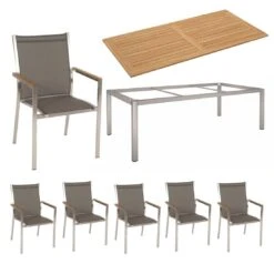 Stern Cardiff Stapelsessel 8-teiliges Gartenmöbelset Mit Teakholz Tisch 200x100cm Taupe