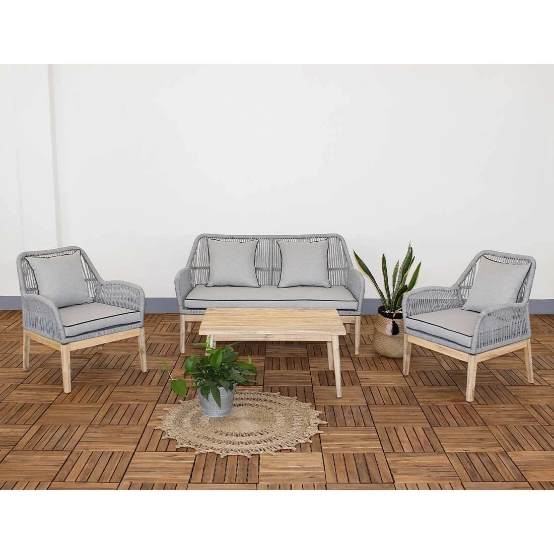 Acamp München Loungeset 4-tlg. Akazie/Rope Natur/Hellgrau 4 Acamp München Loungeset 4-tlg. Akazie/Rope Natur/Hellgrau – Bild 2
