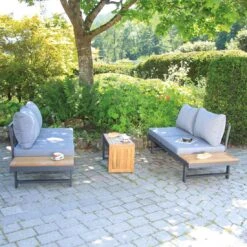 Acamp Shadow Ecklounge Aluminium/Kunstfaser Anthrazit/Grau -Garten Leben acamp shadow loungeset 3tlg aluminium akazie anthrazit teak grau 1198607 4