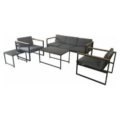 Acamp Space Loungeset 5-tlg. Stahl/Glas/Kunststoff Anthrazit/Teak/Grau -Garten Leben acamp space loungeset 5tlg edelstahl glas anthrazit teak grau 1198640 3