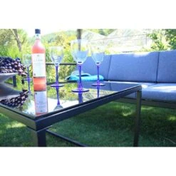 Acamp Space Loungeset 5-tlg. Stahl/Glas/Kunststoff Anthrazit/Teak/Grau -Garten Leben acamp space loungeset 5tlg edelstahl glas anthrazit teak grau 1198640 4