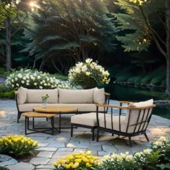 Apple Bee Condor Loungeset 5-tlg. Aluminium/Bee Wett Schwarz/Eiche Natur