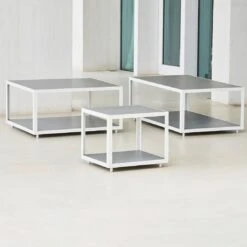 Cane-Line Level Beistelltisch 48x48cm Aluminium/Keramik Weiß/Light Grey -Garten Leben cane line level beistelltisch 48x48cm aluminium keramik 1479965 3