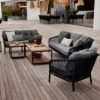 Cane-Line Ocean Loungeset 5-tlg. Mit Tischen Aluminium/Teak Dark Grey/Natur -Garten Leben cane line ocean loungeset 5 tlg mit tischen aluminium teak 1481681 1
