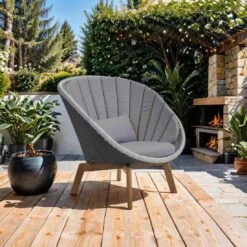 Cane-Line Peacock Loungesessel Teak/Geflecht Grey/Light Grey/Grey