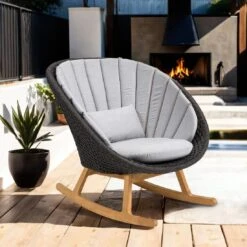 Cane-Line Peacock Schaukelstuhl Teak/Rope Dark Grey/Light Grey