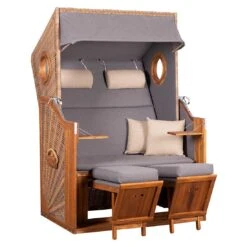 DeVries Trend 45 PE Strandkorb Akazie/Geflecht Des.751 Natur/Grau