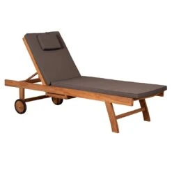 DeVries Woodie Gartenliege Mit Rädern Teak/Polyester Natur/Grau -Garten Leben devries woodie gartenliege mit raedern teak polyester 1438616 3