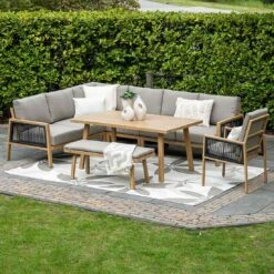 Garden Impressions Decala Dininglounge 5-tlg. Aluminium/Rope/Textilene Teaklook/Taupe -Garten Leben garden impressions decala loungeset 5 tlg aluminium rattan textilene 1436108 10