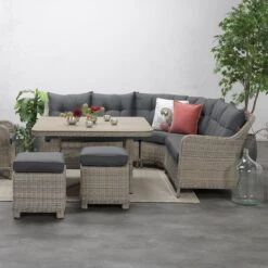 Garden Impressions Milwaukee Dininglounge Geflecht/Spun Polyester Vintage Willow/Reflex Black -Garten Leben garden impressions milwaukee loungeecke 4 teilig geflecht 3