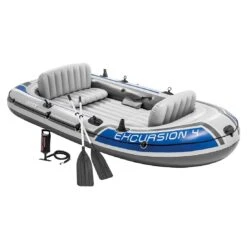 Intex Excursion 4 Schlauchboot Set Inkl. Paddel + Pumpe Grau/Blau