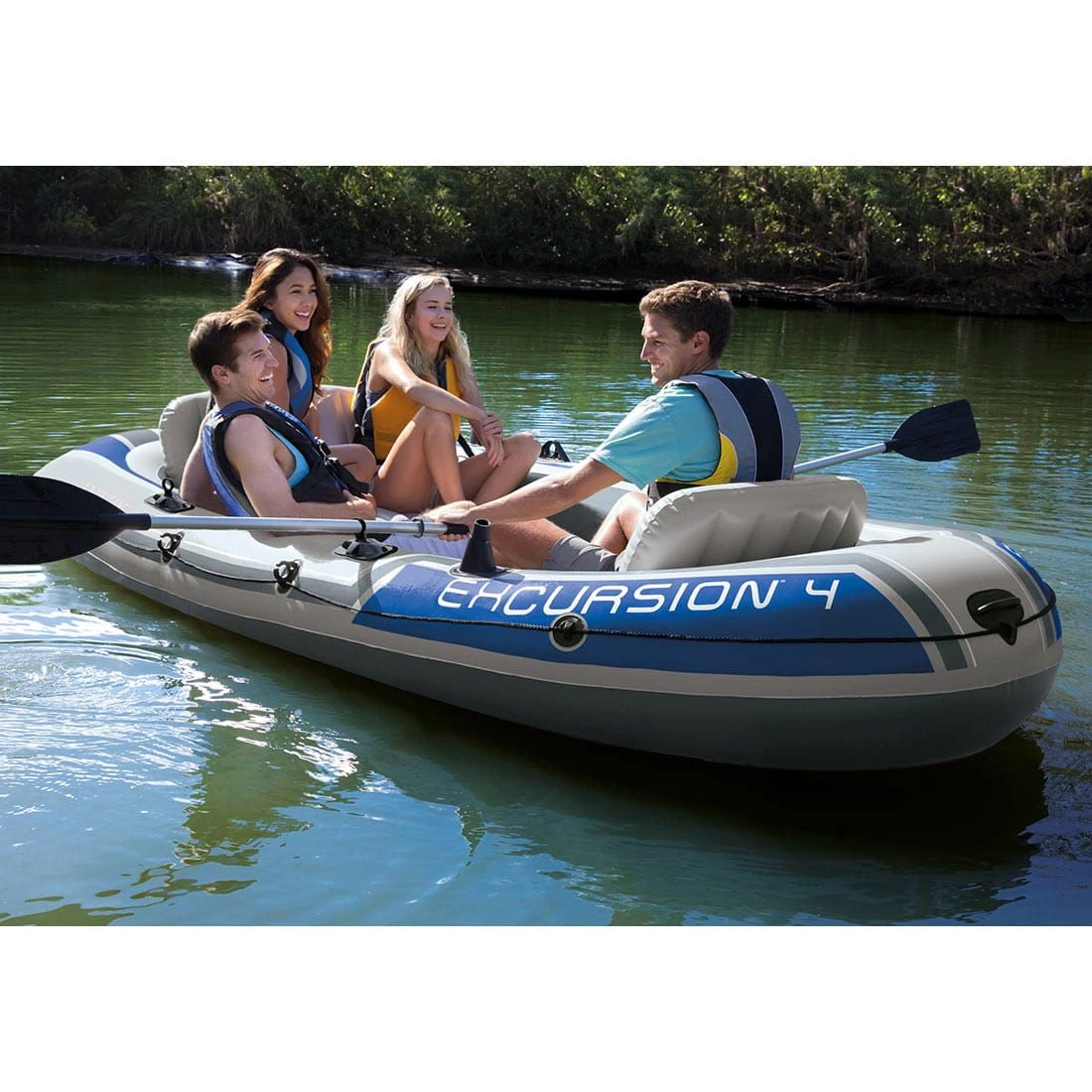 Intex Excursion 4 Schlauchboot Set Inkl. Paddel + Pumpe Grau/Blau 7 Intex Excursion 4 Schlauchboot Set Inkl. Paddel + Pumpe Grau/Blau – Bild 5