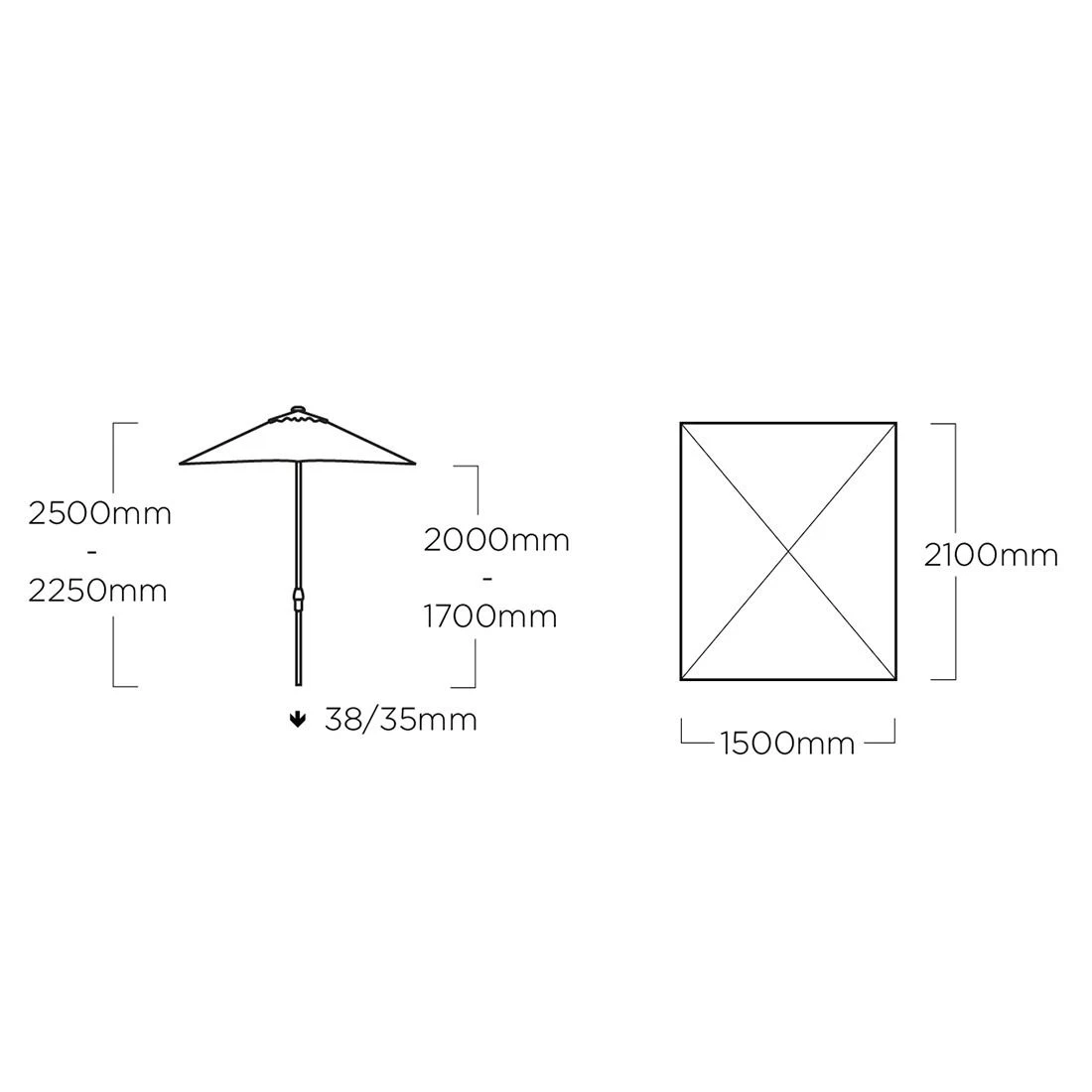 Kettler Easy Push Mittelstockschirm 210x150cm Inkl. Ständer Silber/Charcoal 10 Kettler Easy Push Mittelstockschirm 210x150cm Inkl. Ständer Silber/Charcoal – Bild 8