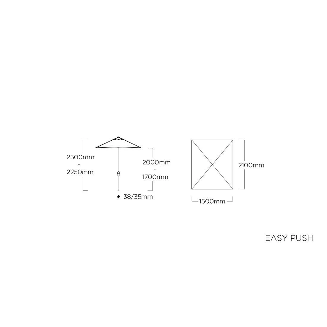 Kettler Easy Push Stockschirm 210x150cm Aluminium/Polyester Silber/Hellgrau Meliert 8 Kettler Easy Push Stockschirm 210x150cm Aluminium/Polyester Silber/Hellgrau Meliert – Bild 6