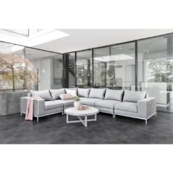 Kettler Ego Modular Ecklounge 7tlg. Sunbrella Silber/Hellgrau Meliert -Garten Leben kettler ego modular loungeecke 7tlg aluminium sunbrella 16