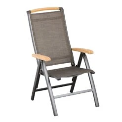 Kettler Memphis Klappsessel Aluminium/Textilene Mit Teak-Armlehnen Anthrazit/Bronze -Garten Leben kettler memphis klappsessel alu textilen anthrazit bronze 1