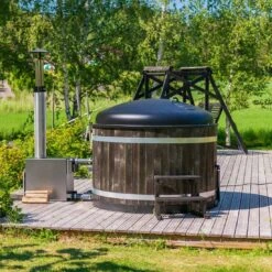 KIRAMI Original Breezy M Badefass-Set Hot Tub Ø170cm Coal Black/Light Grey -Garten Leben kirami original breezy m badefass set durchm170cm 1381548 9