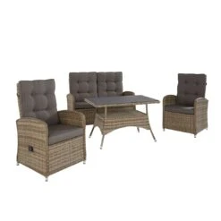 LC Garden Monaco Dininglounge 4-teilig Geflecht Inklusive Tisch Natur Mix/Grau -Garten Leben l c wholesaler monaco loungegruppe 4 teilig geflecht inkl tisch natur mix 1093183 2