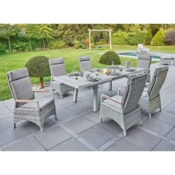 LC Garden Keramo Gartenmöbel-Set 7-tlg. Mit Tisch 200/260x100cm Off White/Cold White