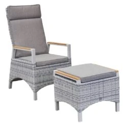 LC Garden Keramo Dining Verstellsessel Aluminium/Geflecht Off White/Cold White -Garten Leben lc garden keramo loungesessel aluminium geflecht teak armlehnen 1434337 6