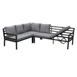 LC Garden Sondrino Ecklounge 3-tlg. Aluminium/Polyester Schwarz Matt/Grau -Garten Leben lc garden sondrino loungeset 3 tlg 200x80x260 aluminium polyester 1433050 2