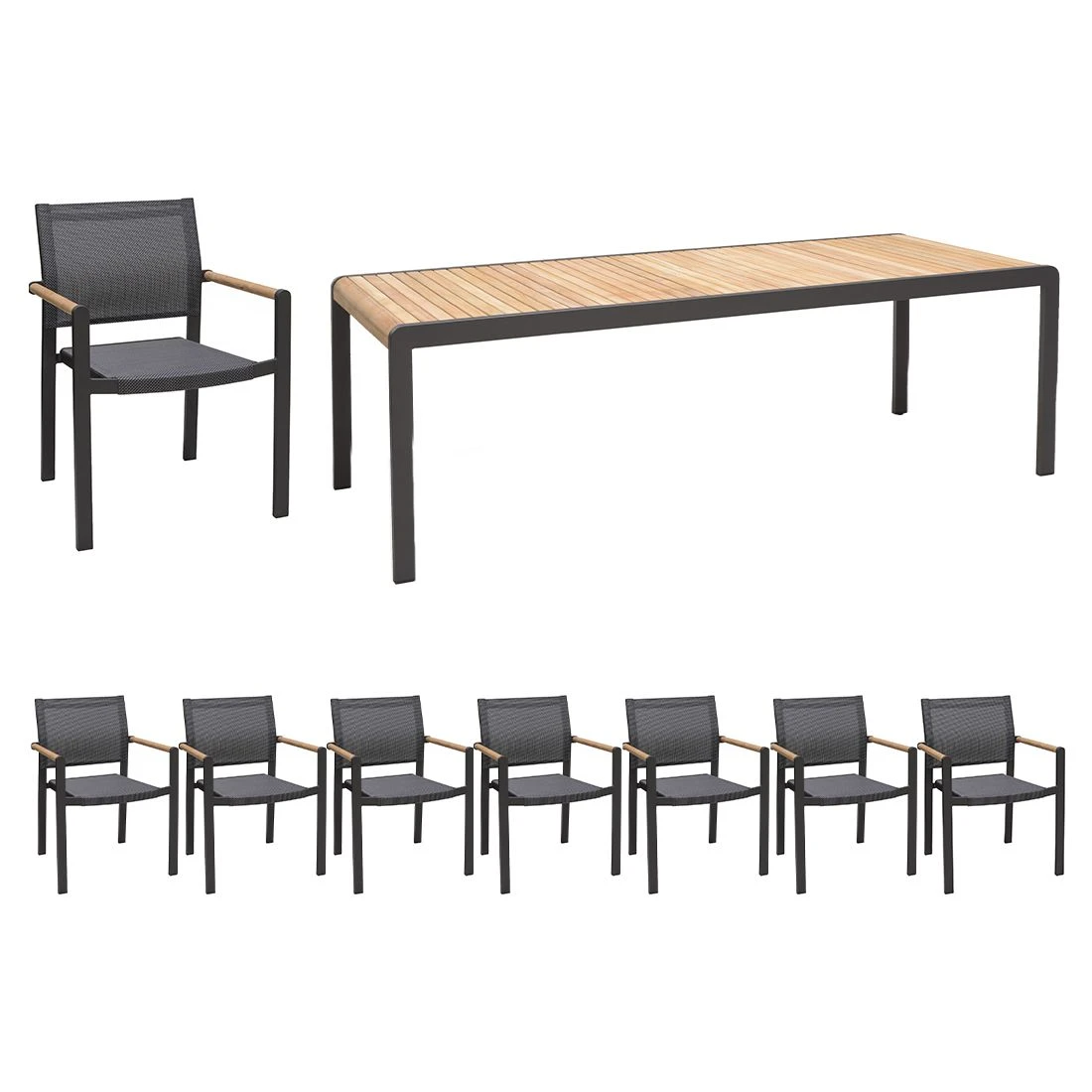 LifestyleGarden Amber Gartenmöbel-Set 9-tlg. Tisch 220x95cm Magnesium Grau/Grau Meliert 4 LifestyleGarden Amber Gartenmöbel-Set 9-tlg. Tisch 220x95cm Magnesium Grau/Grau Meliert – Bild 2