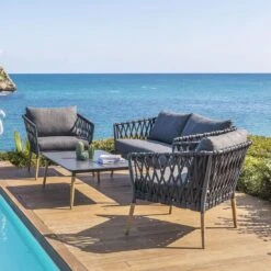 LifestyleGarden Ipanema Gartensofa Teak/Rope/Olefin Dunkelgrau -Garten Leben lifestylegarden ipanema 2 siterzsofa teak rope olefin dunkelgrau 1203766 3