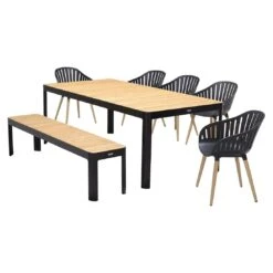 LifestyleGarden Portals Picknick Gartenbank 182cm Aluminium/Teak Batman Black/Teak -Garten Leben lifestylegarden portals picknick 3 sitzerbank 182cm aluminium teak batman black teak 1204316 2