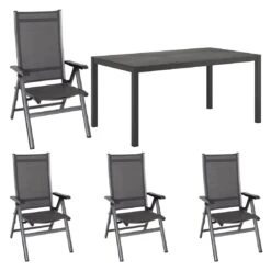 MWH Elements Gartenmöbel-Set 5-tlg. Mit Tisch 160x90cm Eisengrau/Anthrazit