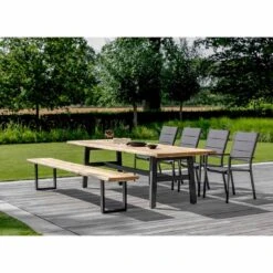 Niehoff Tavo Gartenbank 220cm Aluminium/Teak Anthrazit/Natur -Garten Leben niehoff tavo 3 sitzerbank 220cm aluminium teak 1473068 2