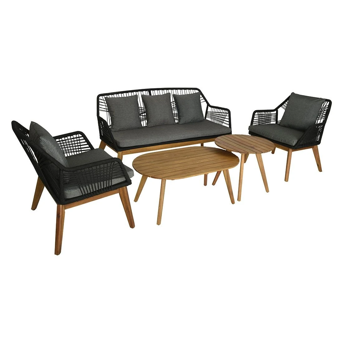 Outdoor Living Seville Loungeset 5-tlg. Akazie/Rope Braun/Schwarz 3 Outdoor Living Seville Loungeset 5-tlg. Akazie/Rope Braun/Schwarz