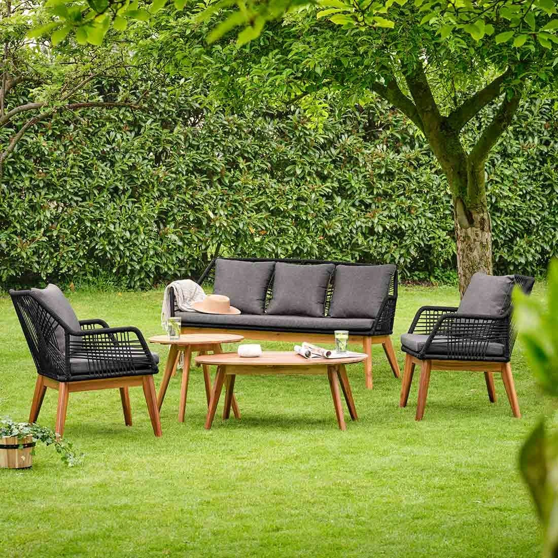 Outdoor Living Seville Loungeset 5-tlg. Akazie/Rope Braun/Schwarz 4 Outdoor Living Seville Loungeset 5-tlg. Akazie/Rope Braun/Schwarz – Bild 2