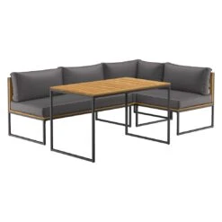 OUTLIV. Floris Dininglounge 3-tlg. Stahl/Akazie Schwarz/Grau -Garten Leben outliv floris dininglounge 3 tlg stahl akazie schwarz grau 1241353 2